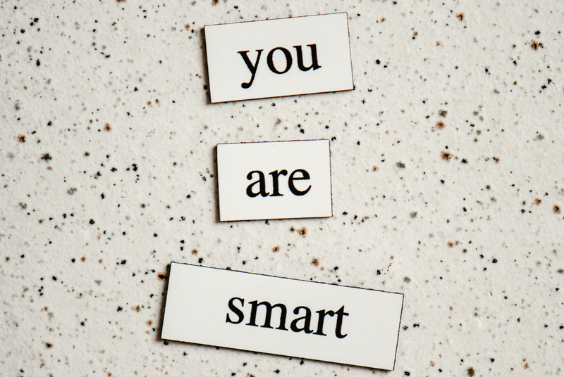 Magnetic words for practicing GRE vocabulary arranged to spell out the sentence 